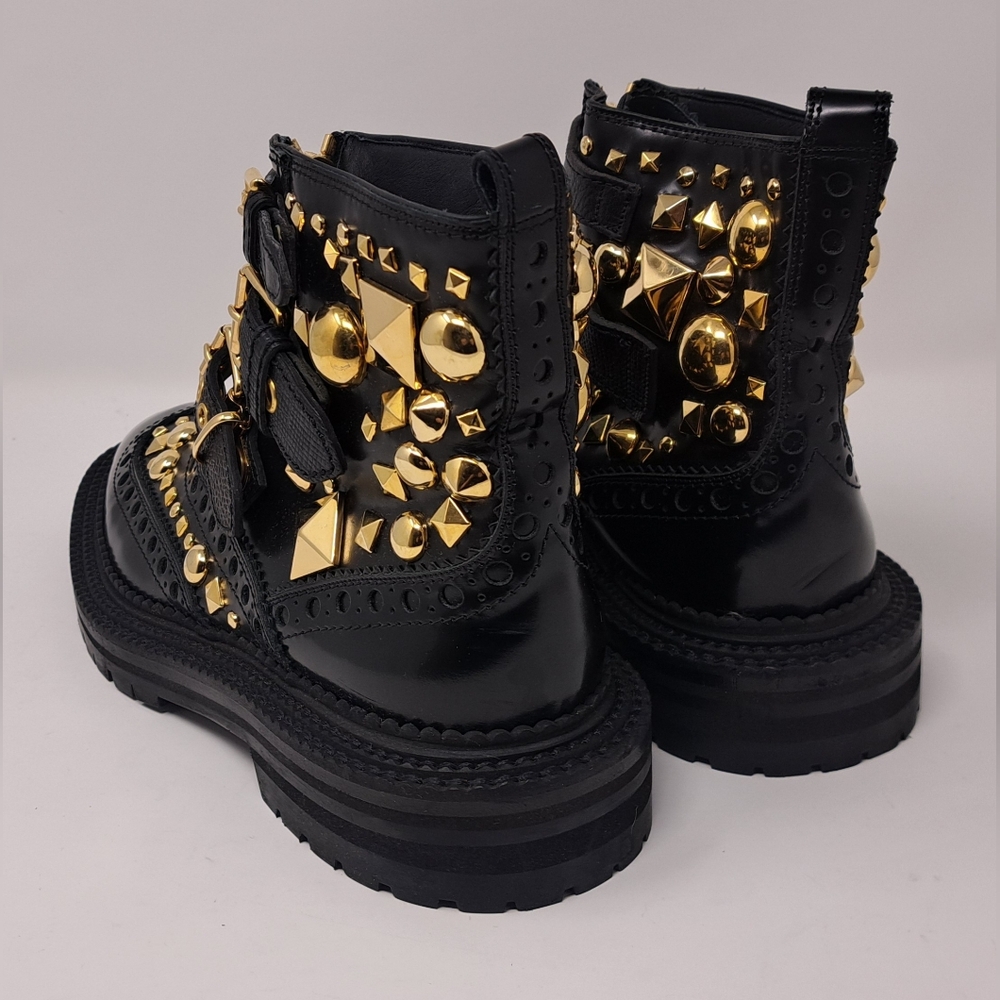 Burberry Everdon Leather Biker Boots Combat Ankle Buckle Gold Studs 10 US 40 EU - Picture 12 of 12